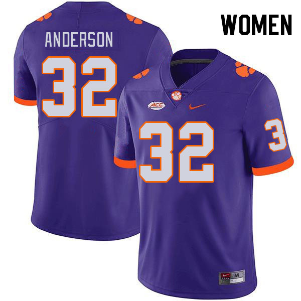 Women's Clemson Tigers Jamal Anderson #32 College Purple NCAA Authentic Football Stitched Jersey 23PL30JP
